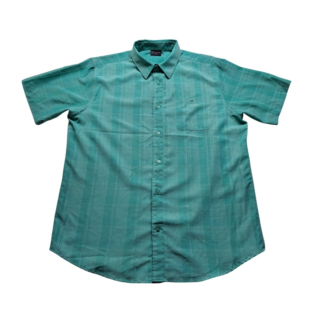 R&R Casual Button Down Mens XL Teal Excellent Plaid Short Sleeve Textured Shirt